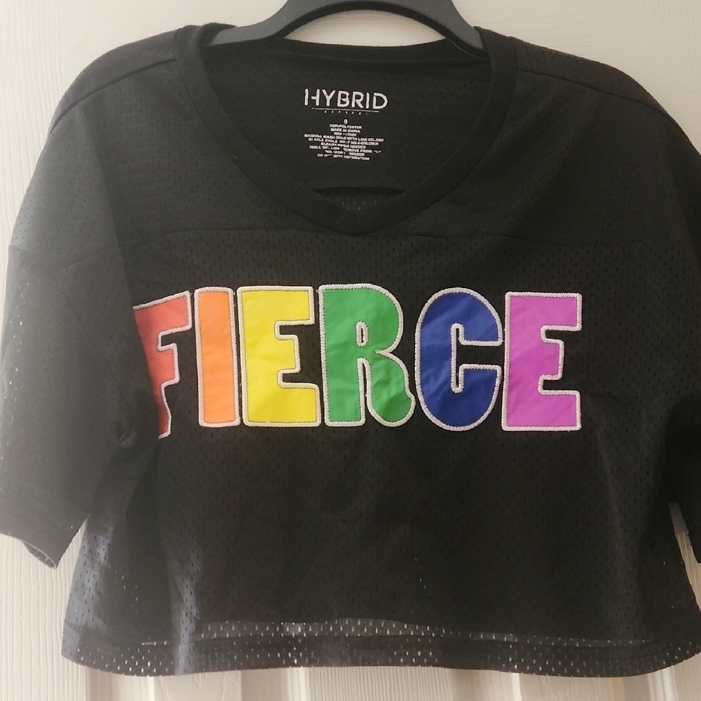 Hybrid & Company Black Crop Top with Rainbow FIERCE Print
